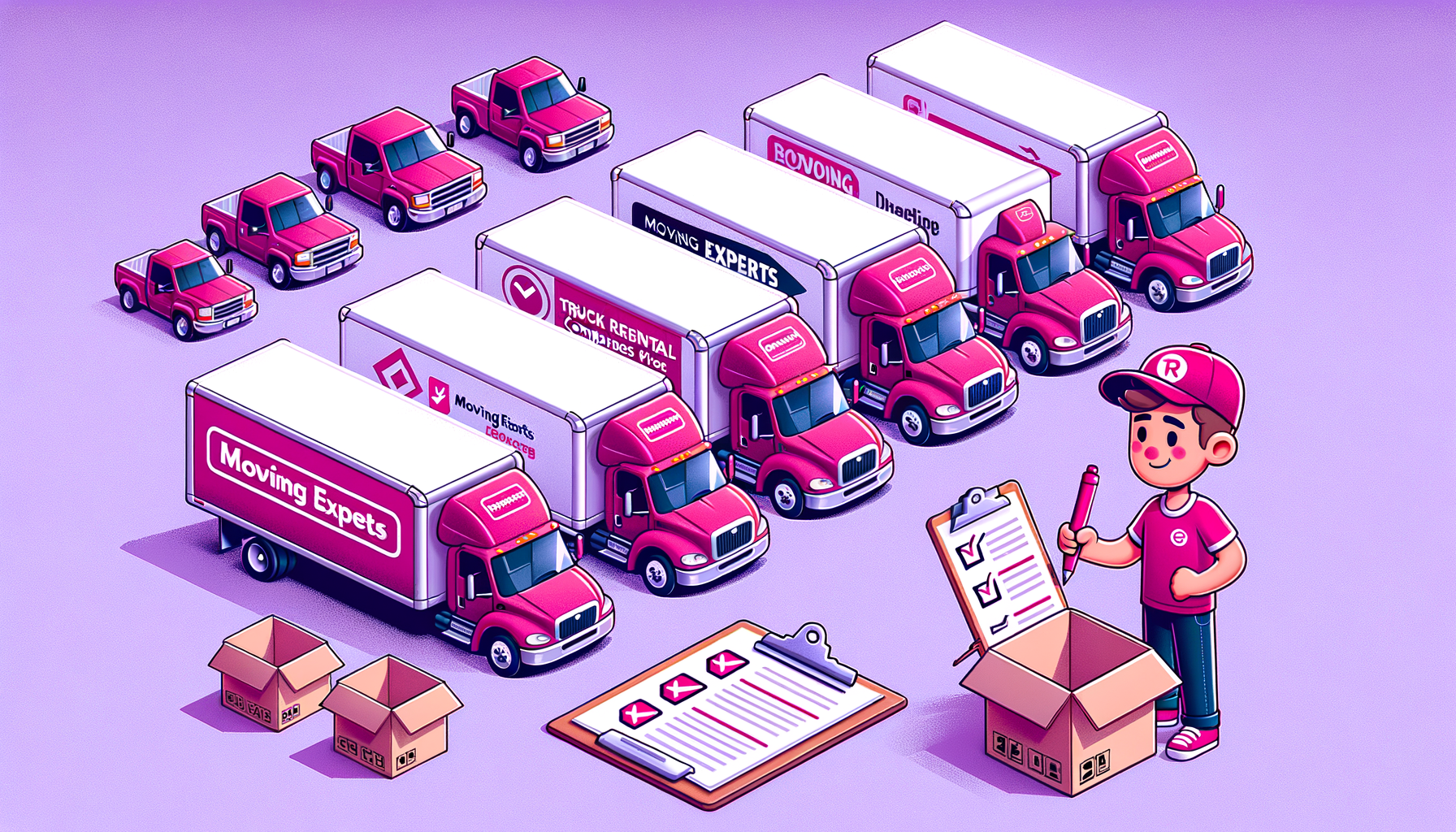 Illustration of a fuschia cartoon-like moving truck, symbolizing comparison of top truck rental companies.