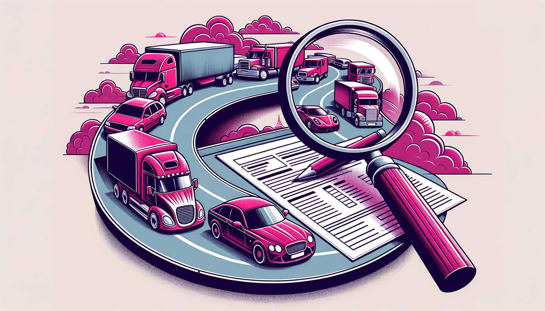 Illustration of a fuschia cartoon car symbolizing auto transport cost analysis.