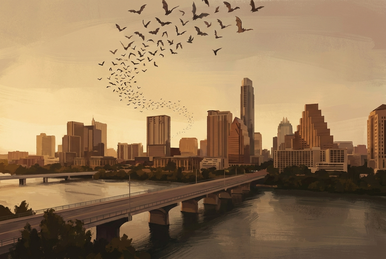 Austin Congress Avenue Bridge at dusk