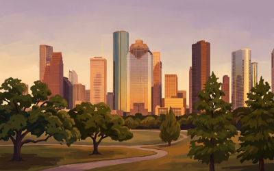 Houston, Texas downtown skyline at dusk