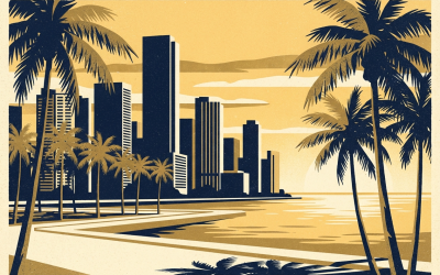 Miami skyline: Brickell towers along Biscayne Bay