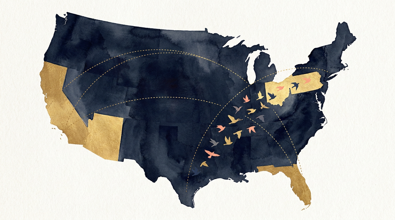 US migration map with flight paths