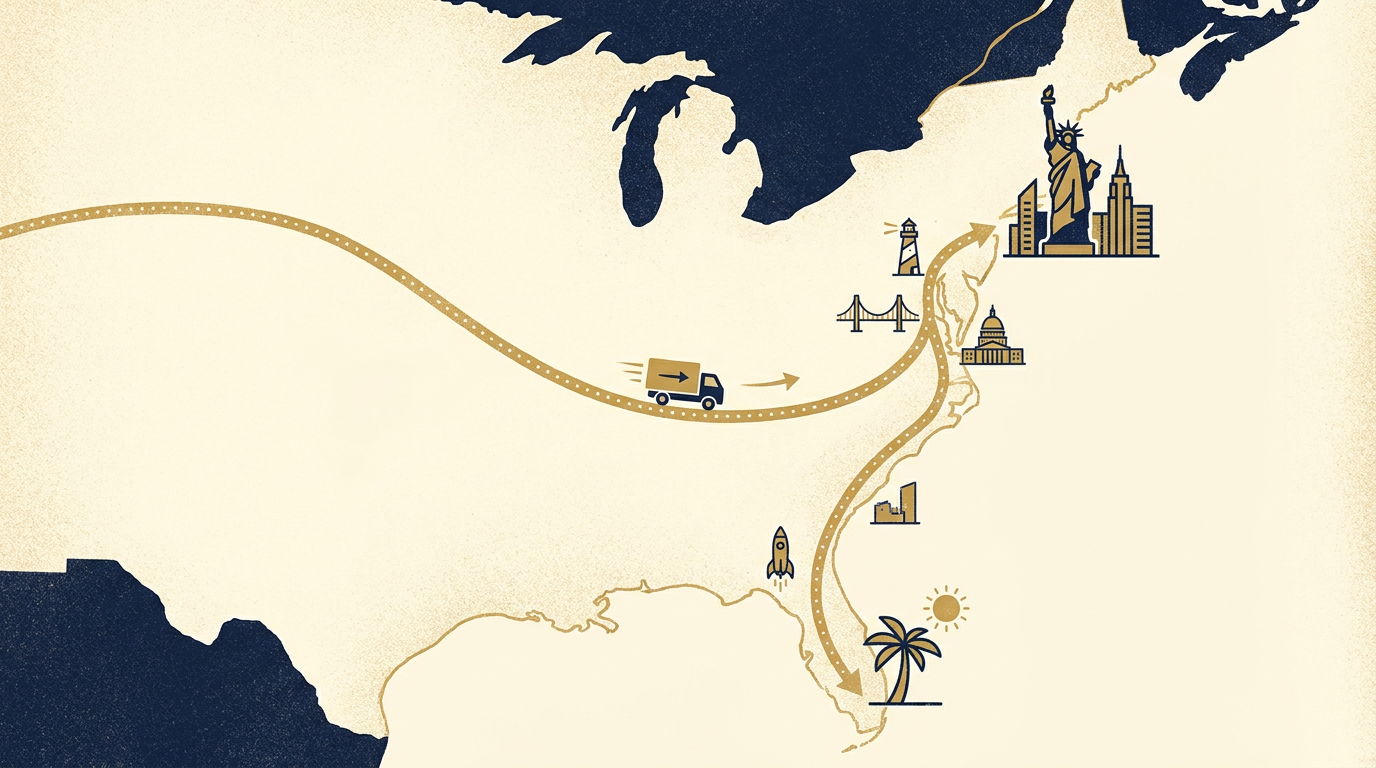 Migration map: the New York to Miami flight path