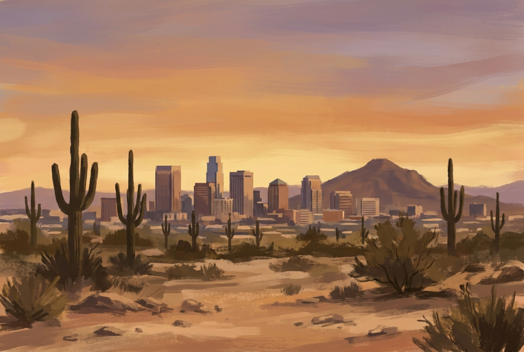 Phoenix, Arizona skyline with Camelback Mountain