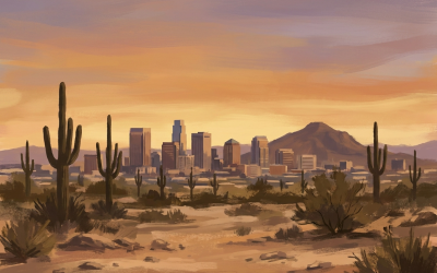 Phoenix, Arizona skyline with Camelback Mountain