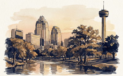 San Antonio, Texas downtown skyline at golden hour