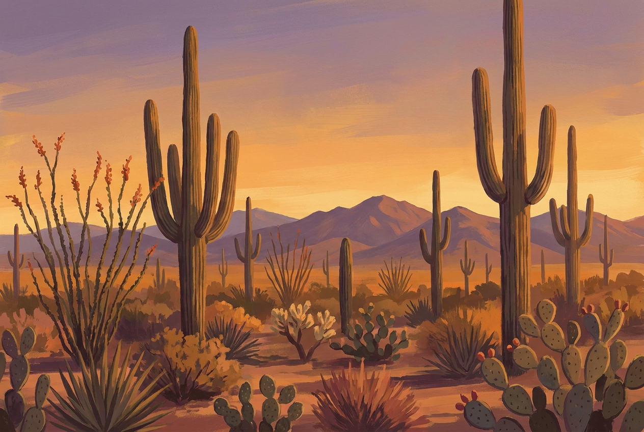 Sonoran desert at sunset