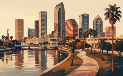 Tampa, Florida skyline along the Riverwalk